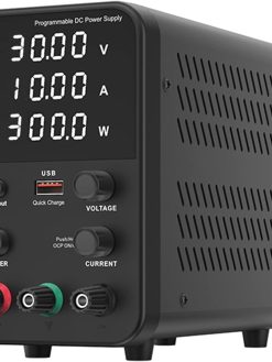 QAHM Bench DC Power Supply Variable 30V 10A Digital Display Adjustable Switching Regulated Power Supply CV CC with Output Switch, USB Quick Charge Port, Short Circuit Alarm, Encoder Adjustment Knob