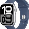 Apple Watch Series 10 GPS 42 mm Smartwatch with Silver Aluminium Case with Denim Sport Band - S/M. Fitness Tracker, ECG App, Always-On Retina Display, Water Resistant