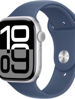 Apple Watch Series 10 GPS 42 mm Smartwatch with Silver Aluminium Case with Denim Sport Band - S/M. Fitness Tracker, ECG App, Always-On Retina Display, Water Resistant