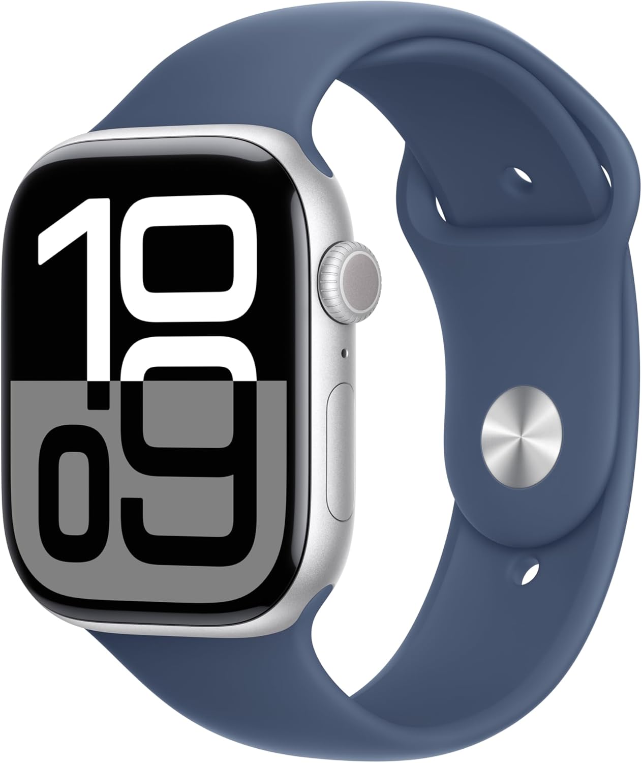 Apple Watch Series 10 GPS 42 mm Smartwatch with Silver Aluminium Case with Denim Sport Band - S/M. Fitness Tracker, ECG App, Always-On Retina Display, Water Resistant