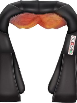 ECVV Shiatsu Neck and Back Massager with Soothing Heat, 4D Deep Kneading Massage Pillow for Shoulder Waist Leg Body Muscle Pain Relief, Vehicle Home Office Use(Color: BLACK)