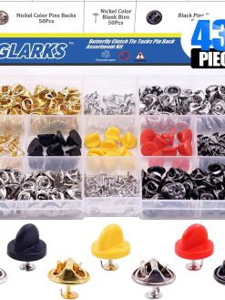 Glarks 430Pcs 7 Kinds of Butterfly Clutch Tie Tacks and Plastic Pin Back with Blank Pins for Lapel Pins, Service Bars, Jewelry Making and DIY Craft