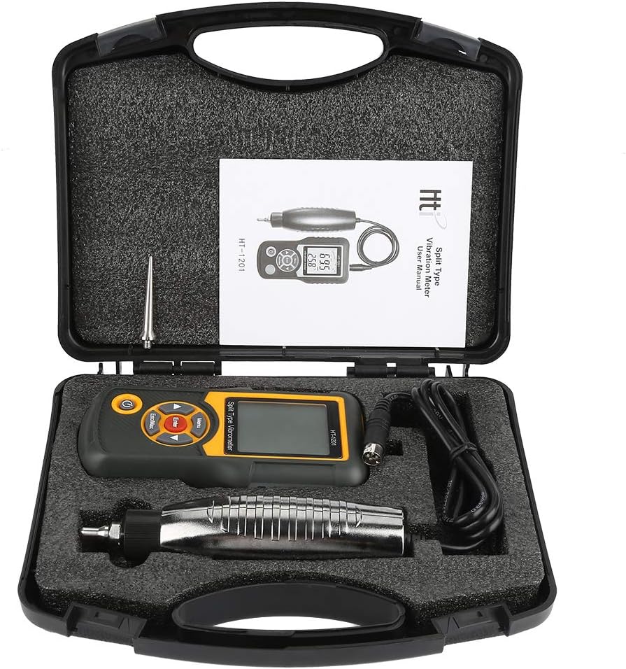 Vibration Meter - Digital Precision Split Type Meter Tester HT-1201 Sensor Gauge with LCD Backlight Analyzer Acceleration Velocity Displacement Measurement for Moving Mach