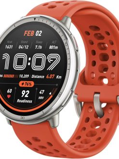 Amazfit Active 2 Smart Watch 44mm, GPS Maps with Direction, Fitness Tracker, 10 Day Battery, Sleep Monitor, 160+ Sport Modes, Water Resistant, for Android & Apple iPhone, Red Silicone