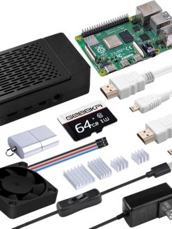 GeeekPi 4GB Starter Kit for Raspberry Pi 4-64GB Edition, Case for Raspberry Pi 4 with PWM Fan, 5V 3.6A 18W Power Supply with ON/Off Switch, HDMI Cables for Raspberry Pi 4B (4GB RAM)