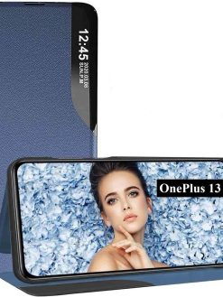 Case for OnePlus 13, Smart View Flip Cover Slim Case with Horizontal Kickstand, Premium Back Shell folio Case Shockproof TPU Protection for 1 + 13 (Blue)