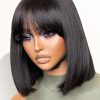 Blunt Cut Bob Wigs With Bangs for Women Girls, 10 Inch Shoulder Length Light Yaki Straight Hair Costume Wig, Soft Synthetic Hair Replacement Wigs Heat Resistant for Cosplay Party, Daily Use (Black)