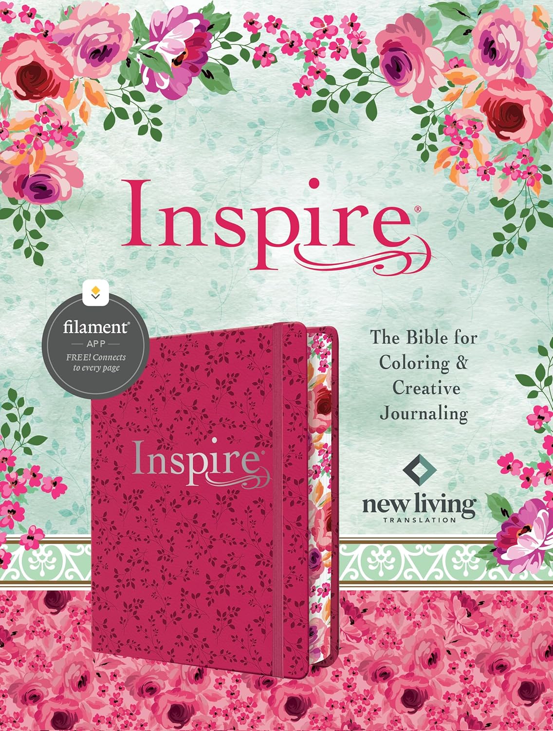 Inspire Bible NLT (Hardcover LeatherLike, Pink Peony, Filament Enabled): The Bible for Coloring & Creative Journaling