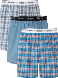 Hanes mens Originals Cotton Woven Boxers Pack, Moisture-wicking Underwear for Men, 3-pack Boxer Shorts (pack of 3)