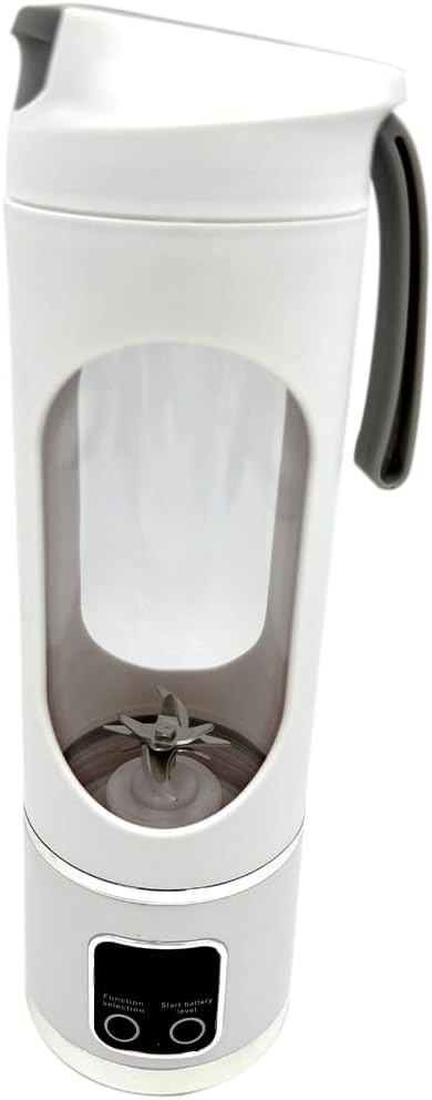 Portable Ice Crushing Smoothie Blender, Handheld Fruit and Smoothie Mixer, Rechargeable Personal Blender and Shaker, Blender Mixer for Gym Accessories, 7.7 * 25.2 * 7.7cm, White and Gray (White)