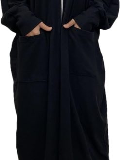 Women's Muslim Long Bat Sleeve Cardigan Relaxed Middle Eastern Robe Arabian Maxi Dress with Pockets Prayer Daily