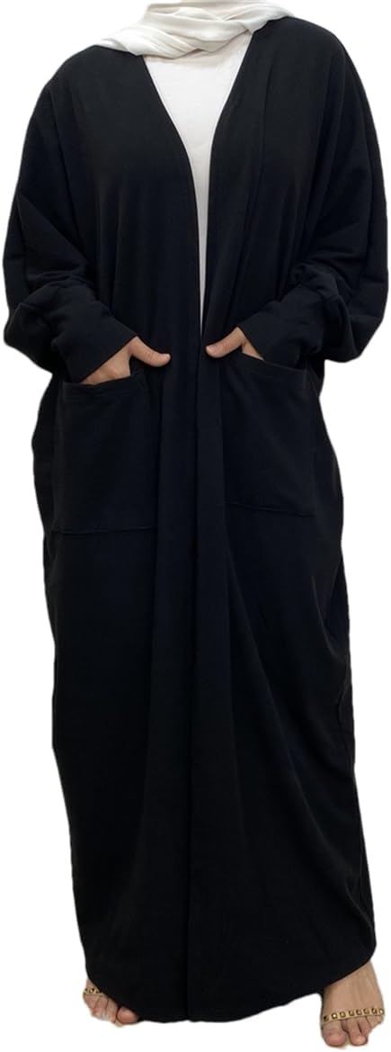 Women's Muslim Long Bat Sleeve Cardigan Relaxed Middle Eastern Robe Arabian Maxi Dress with Pockets Prayer Daily