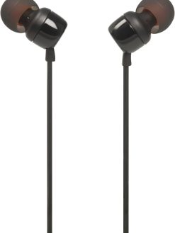JBL Tune 110 Wired In-Ear Headphones, Deep and Powerful Pure Bass Sound, 1-Button Remote/Mic, Tangle-Free Flat Cable, Ultra Comfortable Fit - Black, JBLT110BLK