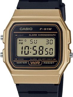 Casio Unisex Watch - F-91WM-9ADF Gold Dial, Black Band