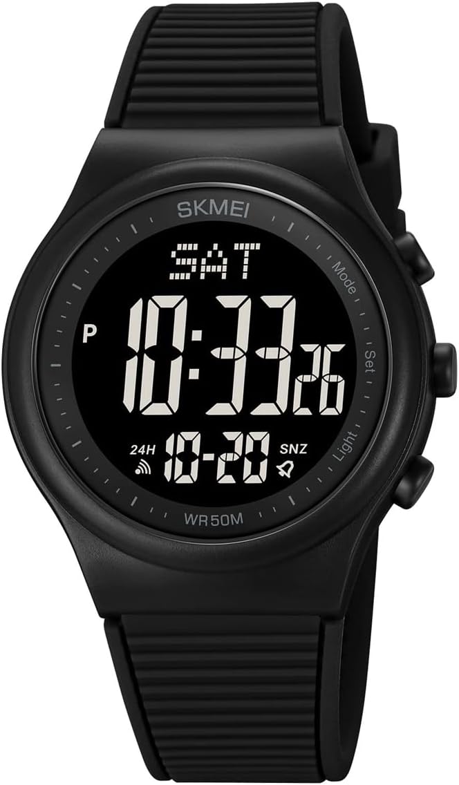 TERRIFI Waterproof Digital Sports Watch with Stopwatch, Unisex Outdoor Multifunction Wristwatch with Luminous Display and Rubber Strap for Men and Women