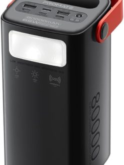 Promate iPhone 15 Power Bank, 80000mAh High-Capacity Battery Charger, 65W In/Out USB-C Power Delivery, 15W USB-C Port, 22.5W QC 3.0 Port, 15W USB Port, LED Torchlight for iPhone, MacBook, PowerMine-80