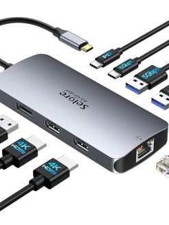Selore USB C Docking Station Dual Monitor, 8-in-1 USB C Hub Multiport Adapter Docking Station 3 Monitors with 100W PD, HDMI 4K@60Hz, DisplayPort, 1 Gbps Ethernet, USB 3.0 Ports for Mac Dell HP Lenovo