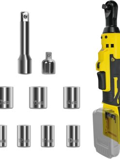 Cordless Ratchet Wrench for DeWalt 18V Battery,3/8" Electric Ratchet, 260rpm Ratchet with Variable Speed and 7 Socket,1/4" Adapter(NO Battery)