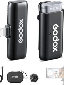 GODOX WES1 Kit1 Wireless Lavalier Microphone for iPhone, MFi Certified, Plug and Play, Noise Cancelling Lapel Mic with 656ft Transmission, Compatible with iPhone, iPad, for Vlogs/Interviews/Live