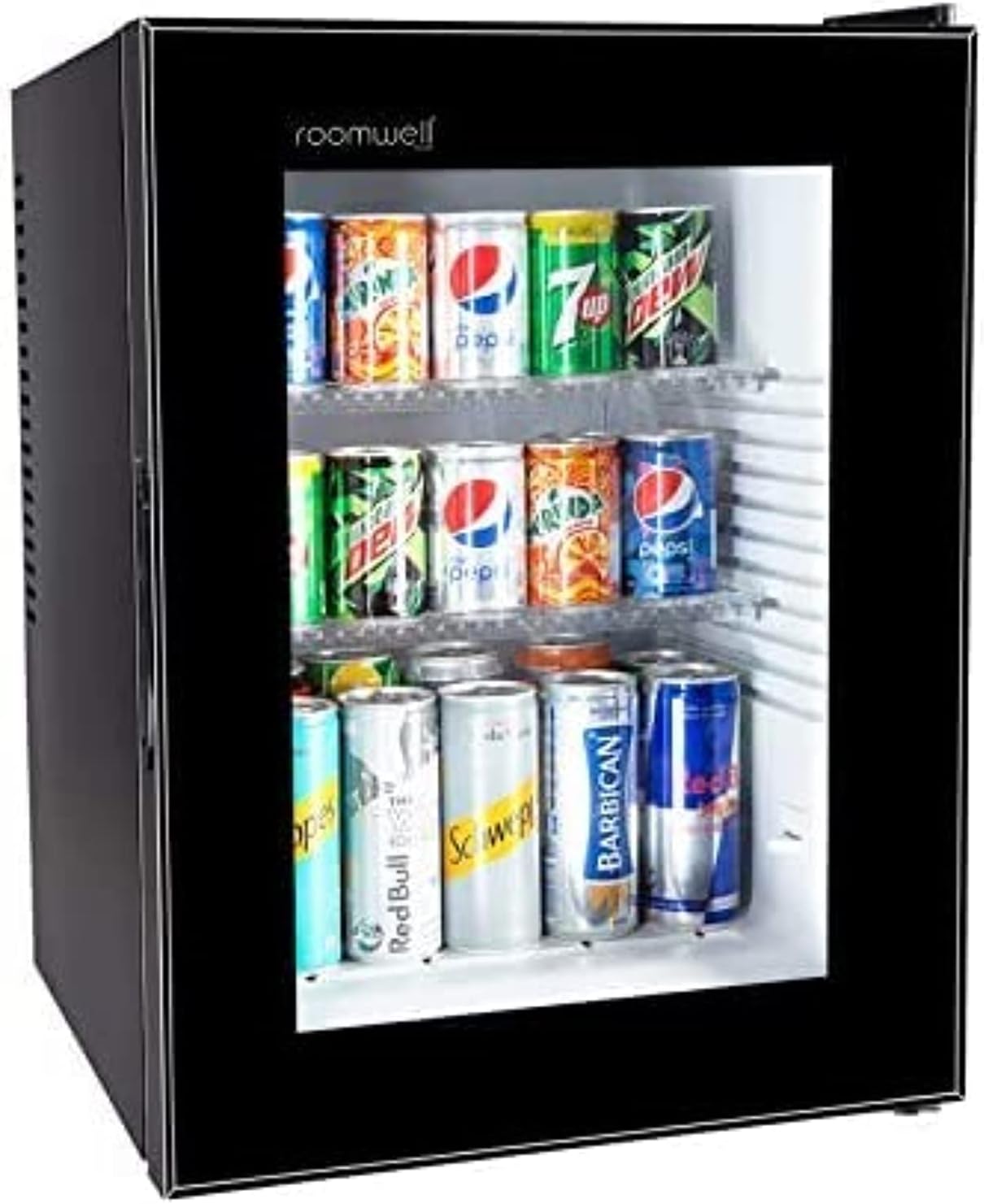 COOLBABY UK Compact Minibar Electric Mini Fridge - Glass Door Fridge For Hotel/Home/Kitchen & Office - Compact Refrigerator - 100% Silent - 40 Lt - Black