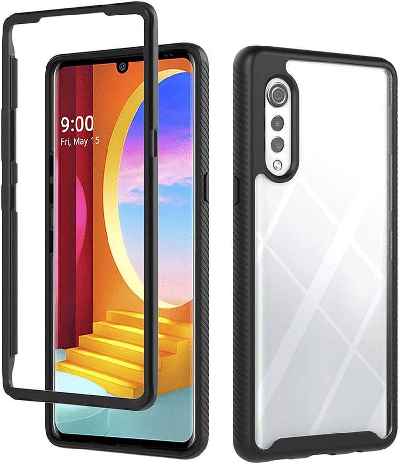 Liner Cover for LG Velvet 5G/4G, Rugged Transparent Full Body Shockproof Hard PC Soft TPU Slim Bumper Silicone Protective Mobile Phone Case for LG Velvet 5G/4G - Black/Clear