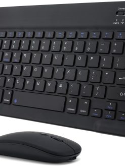 Rechargeable Bluetooth Keyboard and Mouse Combo Ultra-Slim Portable Compact Wireless Mouse Keyboard Set for Android Windows Tablet Cell Phone iPhone iPad Pro Air Mini, iPad OS/iOS 13 and above (Black)
