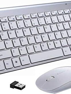 Rubik 2.4Ghz Wireless Keyboard And Mouse Combo, Ultra Thin Portable Keyboard Compatible with Computer, Laptop, Desktop, PC, Mac, For Windows XP/Vista / 7/8 /10/11, OS Android - Silver/White