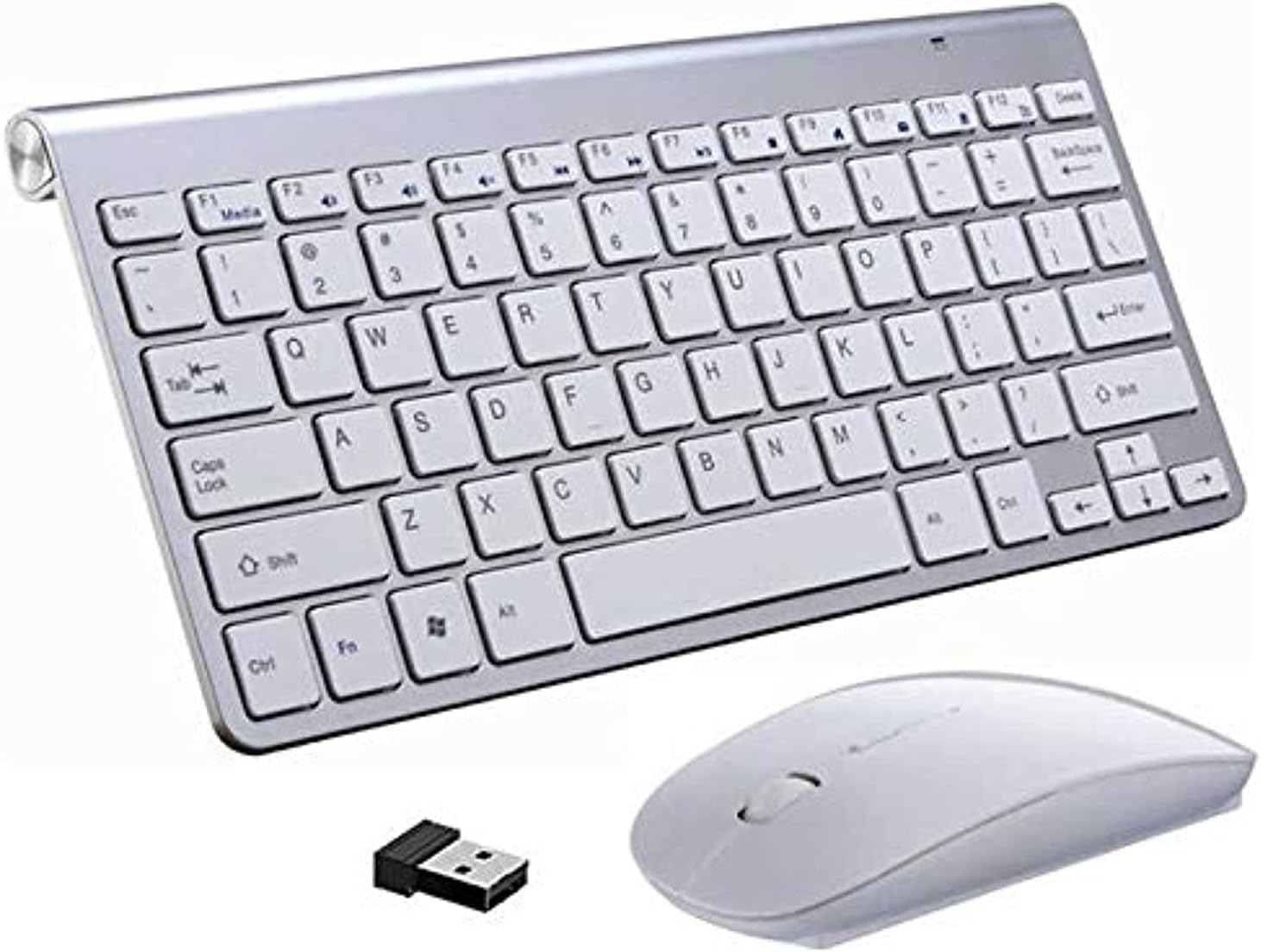 Rubik 2.4Ghz Wireless Keyboard And Mouse Combo, Ultra Thin Portable Keyboard Compatible with Computer, Laptop, Desktop, PC, Mac, For Windows XP/Vista / 7/8 /10/11, OS Android - Silver/White