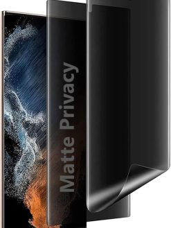 Muzz [2 Pack] MATTE Ceramic Anti-Spy for Samsung Galaxy S22 Ultra Privacy Screen Protector [Not Glass], Anti-Spy Full Adhesive Flexible Film for Galaxy S22 Ultra 5G 6.8” Black (Galaxy S22 Ultra 5G)
