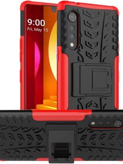 Yiakeng Cellular Phone Case, Shockproof Slim Protective Kickstand Hard Case for LG Velvet 5G (Red)