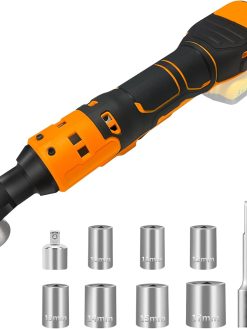 3/8" Cordless Ratchet Wrench Compatible with DEWALT 20V Battery, Electric Power Ratchet, Variable Speed Trigger, 45 Ft-lbs 400 RPM Wrench Tool, 7 Sockets, 1/4" Adapter & 3" Extension Bar (Tool Only)