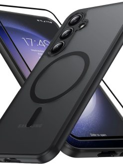 [1+1] Magnetic Case and Screen Protector for Samsung Galaxy S24 Fe, Compatible with MagSafe Ultra-Thin Hard PC Translucent Frosted Rugged Drop-Proof Shockproof Protective Case (Samsung Galaxy S24 Fe)