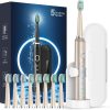 M5 Sonic Electric Toothbrush for Adults - Rechargeable Electric Toothbrushes with 8 Brush Heads & Holder, Travel Case, Power Electric Toothbrush,3 Hours Charge for 120 Days - Champagne Gold