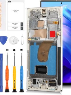 Olivechard for Samsung Galaxy S23 Ultra 5G S918 6.78" OLED LCD +Cream Frame (Not OEM 6.8”) LCD Screen Display Replacement Touch Digitizer Assembly Kit S918B S918U S918W S918U1