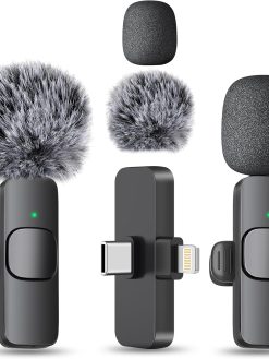 Professional Wireless Lavalier Lapel Microphone for iPhone, iPad - Cordless Omnidirectional Condenser Recording Mic for Interview Video Podcast Vlog YouTube, Bluetooth, Black