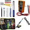 Soldering Iron Kit 60W Adjustable Temperature Welding Tool, Digital Multimeter, 2pcs Soldering Iron Tips, Desoldering Pump, Wire Stripper Cutter, Tweezers, Iron Stand, 2pcs Electronic Wire