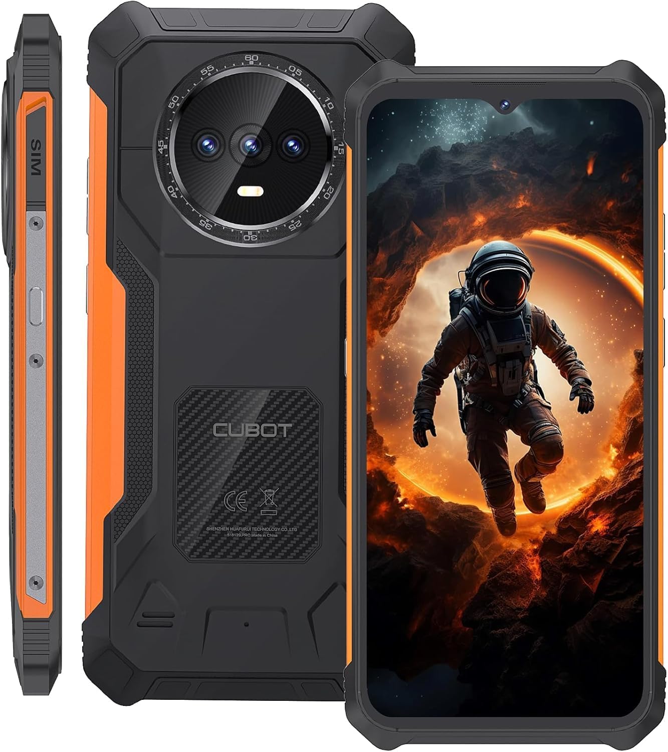 CUBOT KINGKONG ES Rugged Smartphone 6.56-inch HD+, 6GB RAM(Extendable 10GB), 128GB ROM, 5100mAh Battery Dual SIM Mobile Phone, Android 14 Phones/IP68/IP69K Waterproof Cell phone (Black-Orange)