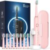 Rtauys Sonic Rechargeable Electric Toothbrushes for Adults with 8 Brush Heads & Travel Case,Teeth Whitening, Power Toothbrush with Holder, 3 Hours Charge for 120 Days - Pink