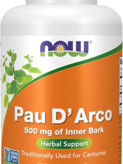 NOW Supplements, Pau D'Arco (Tabebuia heptaphylla) 500 mg, Herbal Support, 100 Veg Capsules