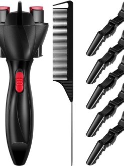 SYOSI Automatic Hair Braider Set, Electronic Hair Braiding Tool Machine, Braid Maker Hair Twister DIY Tool, with Rat Tail Comb and Crocodile Hair Clips, for DIY Hair Tangling Styling 7 Pieces