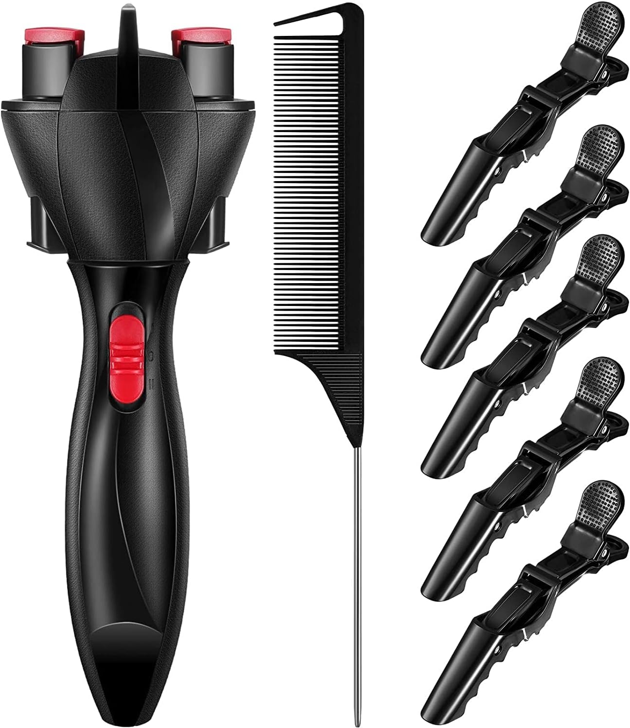 SYOSI Automatic Hair Braider Set, Electronic Hair Braiding Tool Machine, Braid Maker Hair Twister DIY Tool, with Rat Tail Comb and Crocodile Hair Clips, for DIY Hair Tangling Styling 7 Pieces