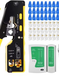 WEETOTUNG RJ45 Pass Through Crimper Set Tool Kit, including 30pcs CAT6 Adapter 30PCS Blue Cap Cover Network Strip Crimper Tester and RJ45 Cable for Cat5 Cat5e Cat6 cable cutting