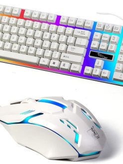 SKY-TOUCH G21 Computer Gaming Keyboard and Mouse Combo :Keyboard with Flexible Polychromatic LED Lights Mechanical Feel Wired USB Working Keyboard Mouse Set for Windows Computer(White)