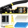 Beauenty RJ45 Crimp Tool Pass Through Connector End With Cat6 Crimping Tool Kit for RJ45 RJ12 Regular,50 Cat6 straight-through connectors, 50Pcs Covers and Mini Wire Stripper (B)