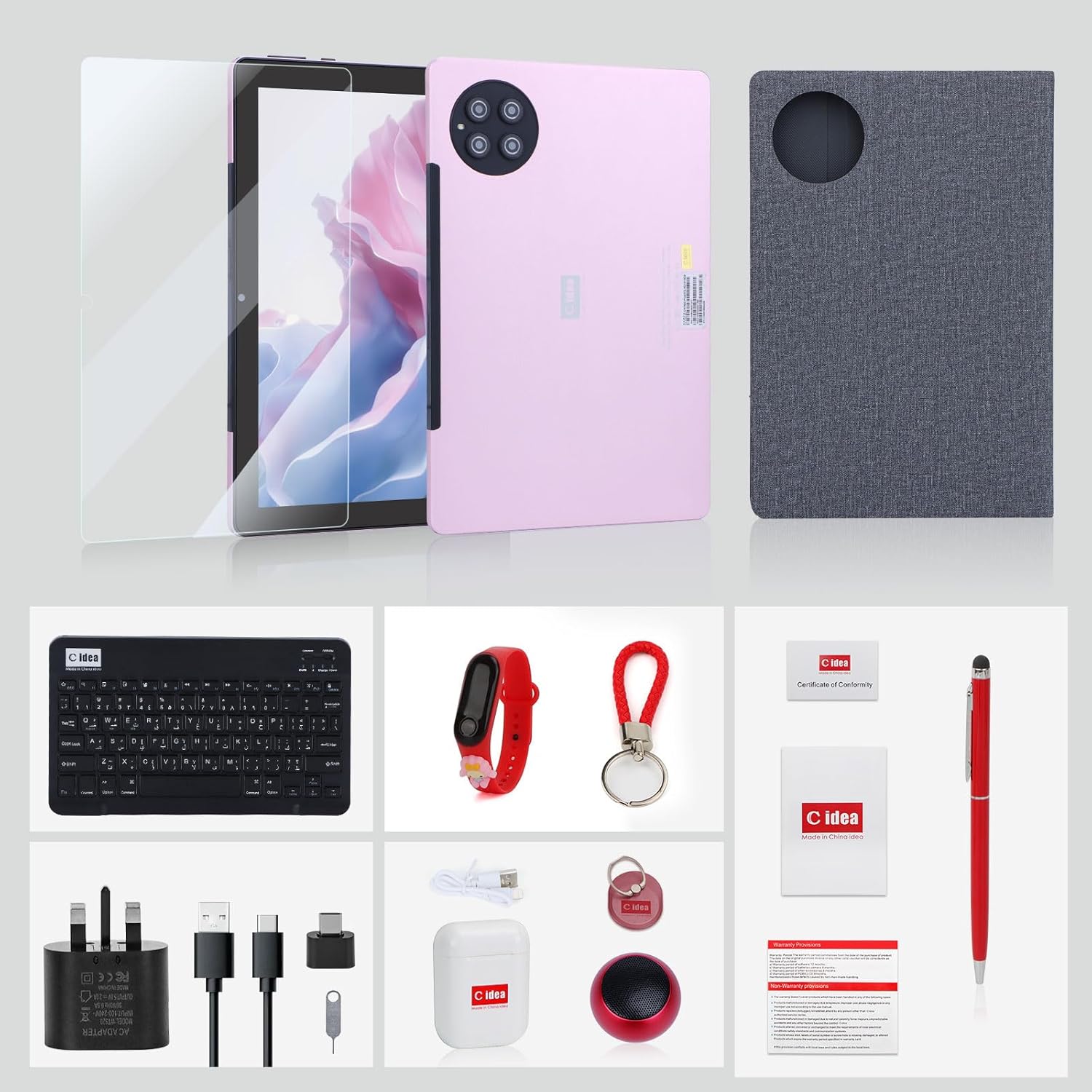 C idea 10 inch Tablet, Android 12.0 Tablet 8GB RAM+512GB ROM Storage 8MP+13MP Cameras 10000mAh Battery Dual SIM Slot 800x1280 IPS HD Touchscreen Tablet PC with Case&Keyboard/WIFI/5GLTE CM7800(Pink)