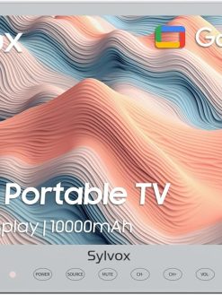 SYLVOX Smart Portable TV, 15.6" Rechargeable TV 10000mAh Battery Operated TV, IP66 Waterproof, Google TV Built-in Chromecast Voice Assistant, Small TV for Bedroom, Kitchen, Camping with Rotating Stand
