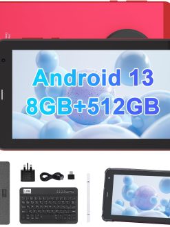 C idea 7" Smart Tablet, Android 13 Kids Computer Tab with Wiresless Keyboard and Protective Cover, Single SIM 5G LTE Wifi, Zoom & Tiktok Supported,CM518pro (Red)