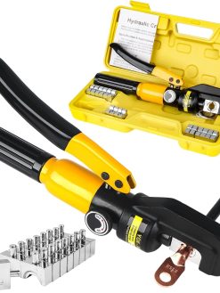 Hydraulic Crimping Tool, 10 Tons, 12 AWG to 00 (2/0) Battery Cable Crimper, Includes 4/6/8/10/16/25/35/50/70mm² Hexagonal Crimping Dies, for Electrical Terminal Cable Wire and Hydraulic Hose Crimping