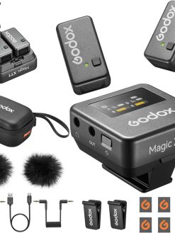 Godox Magic XT1 Wireless Lavalier Microphone for Camera (2 TX + 1 RX Charging Case), Mini Mic With Noise Cancellation, 16H Battery, Touch Screen 200M/60ft