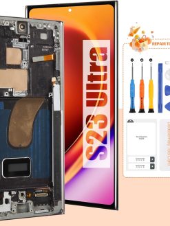 OLED Screen for Samsung Galaxy S23 Ultra LCD Screen SM-S918B Touch Screen Digitizer Assembly Replacement Parts with Frame (with Fingerprint Function) (Only Compatible with